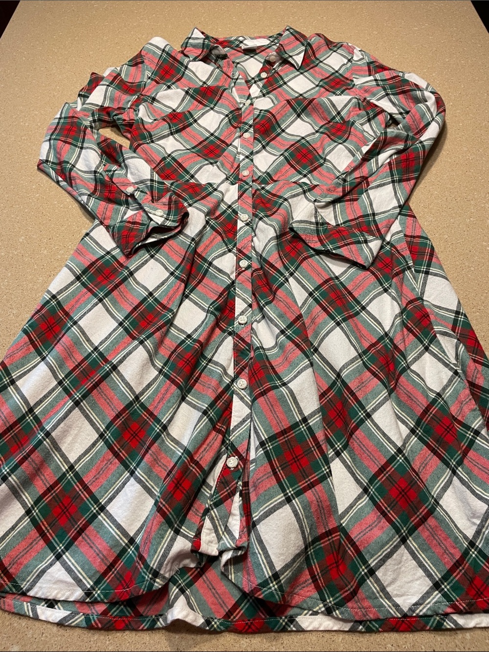 Gymboree Red, Green & White Plaid Midi Shirt Dress with Buttons